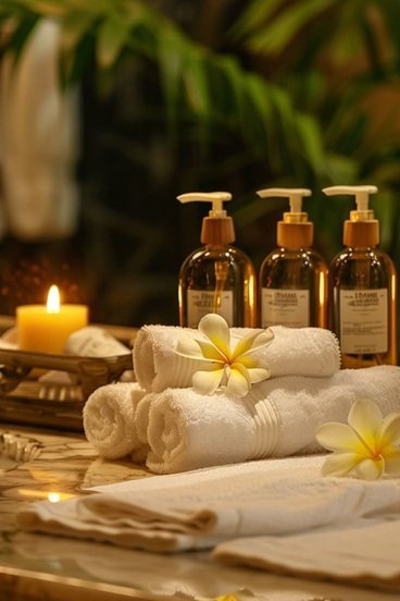 Toallas, velas y productos de spa